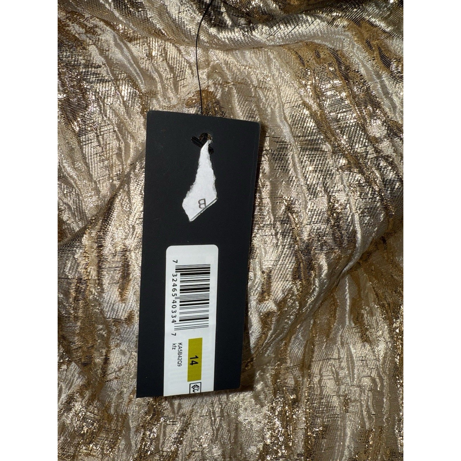Donna Karan New York Gold Metallic Jacquard Cocktail Dress 14 Strapless Ruffle — image 4 of 5